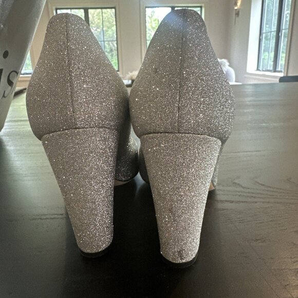 Sergio Rossi Silver Glitter Block Heel Pumps - Picture 4 of 9